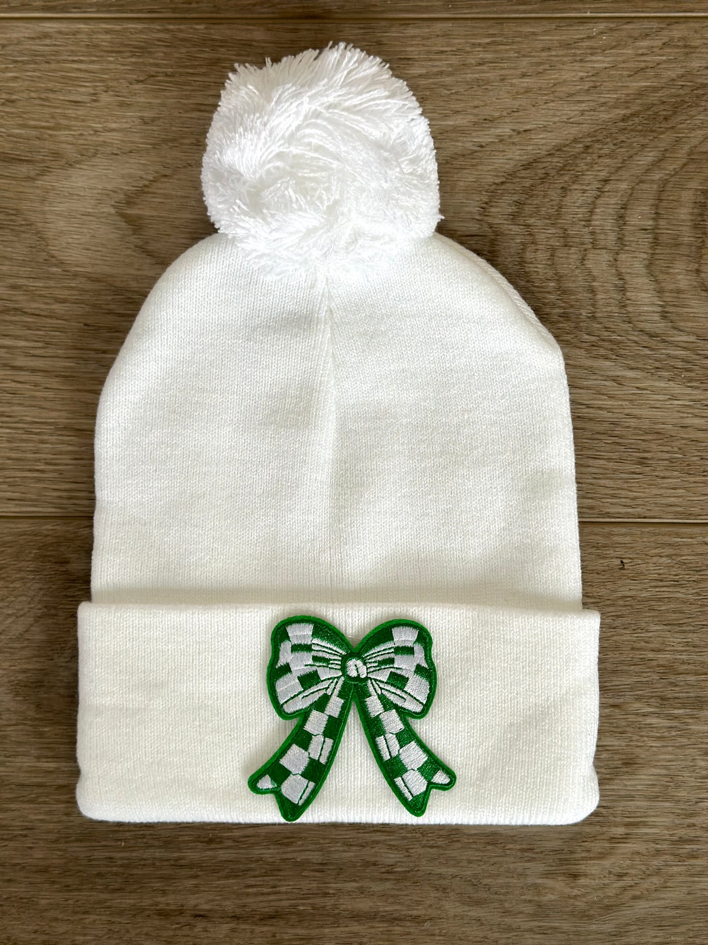 White Pom green bow