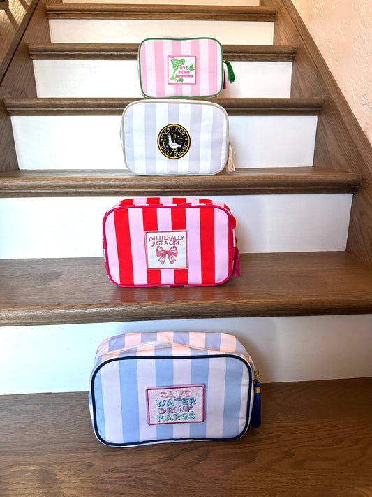 Wide stripe make up bag