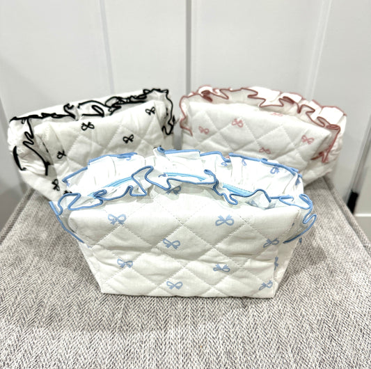 Ruffled bow make up bag