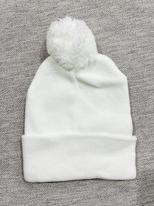 White Pom beanie